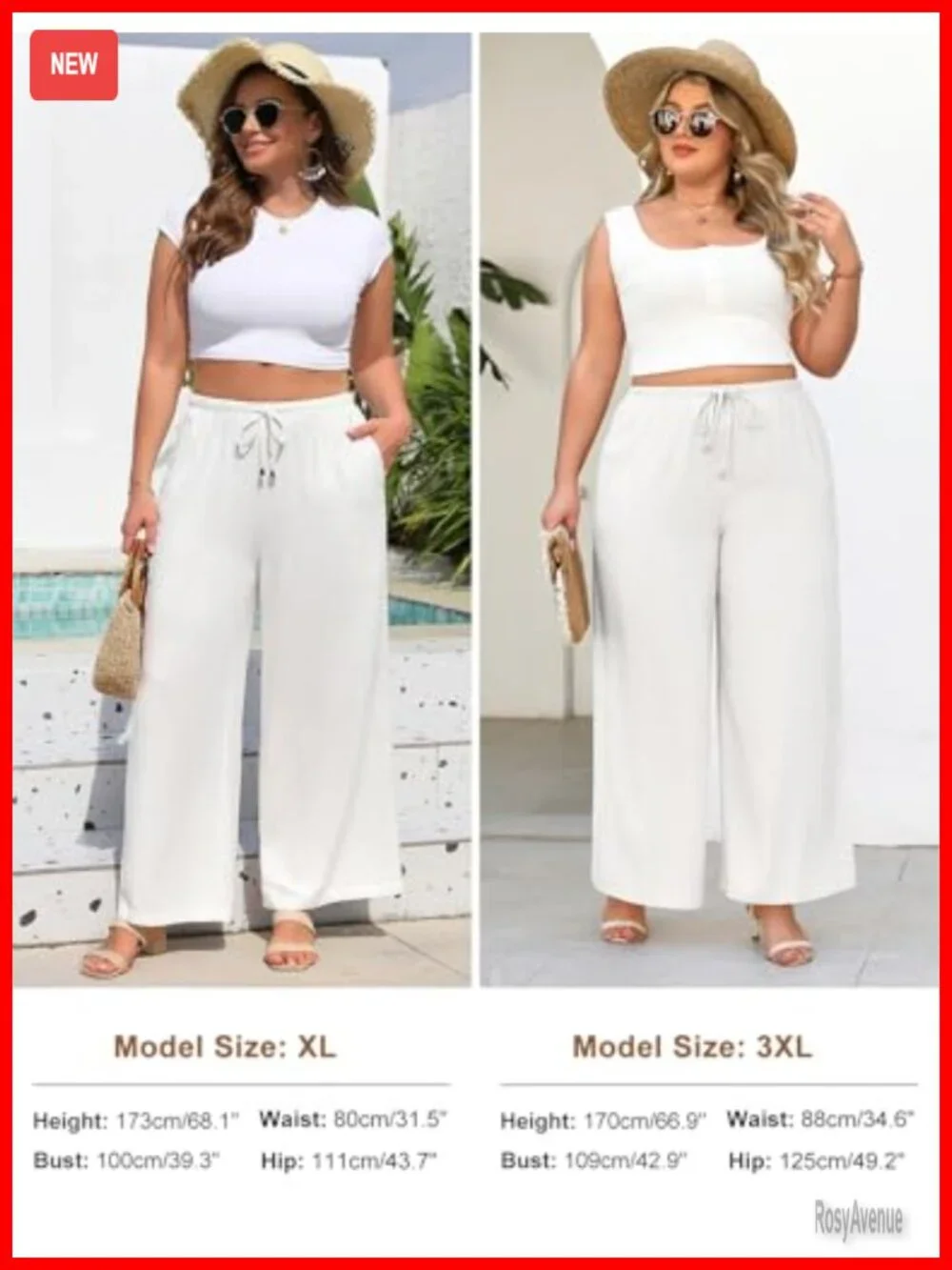 Plus Size Wide Leg Linen Palazzo Pants with Pockets Drawstring Elastic Waist